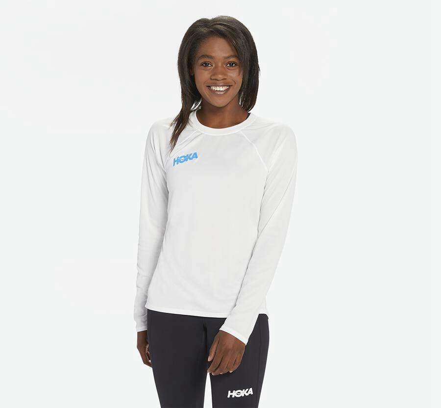 Top Hoka One One Mujer - Performance Largos Sleeve - Blancas - UAS235867